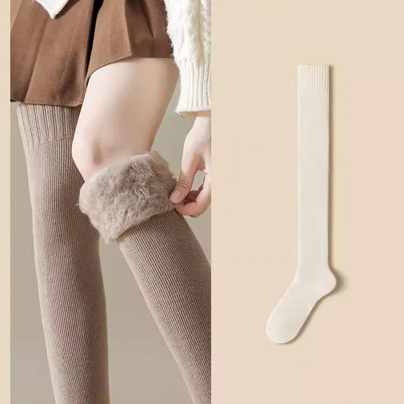 Women's Plush Fleece-Lined Knee-High Socks, Thick Ribbed Thermal Stockings with a Breathable Cashmere-Like Feel for Winter Lounging