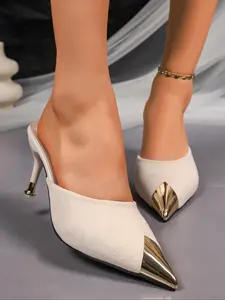 Elegant Stiletto Heel Single Shoe for Women, PU Leather Half Slip-On Pointed Design, Perfect for Parties and Daily Wear, Fashionable All Season High Heels Shoes