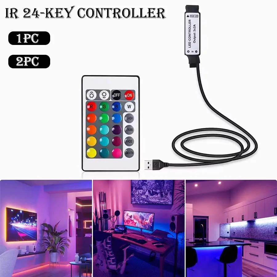 1pc/2pc 24-Key RGB Remote, Dimmable Infrared Dimmer for Smd 5050 3528 2835 LED Strips, Adjustable Color Controller for Home Decorations, Led Lighting Control, Lighting Accessories