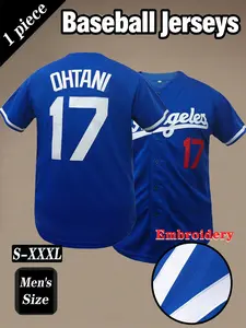 Men's # 17 baseball jersey, Los Angeles letter embroidered jerseys,Daily casual, comfortable, breathable short sleeved cardigan suitable for outdoor sports and competitions, street trendy hip-hop outfits, essential fan and fan gifts