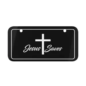 Jesus Saves Black License Plate 6" x 3" Durable Aluminum with Cross Design Pre-Drilled Holes for Motorcycle Bicycle and Car