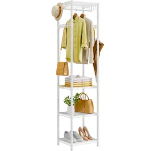 R1 Clothes Rack Heavy Duty, Clothing Racks for Hanging Clothes, Garment Rack with Storage Shelves, Small Coat Rack Freestanding for Entryway, Hallway, Bedroom, Max Load 448 Lbs, Black