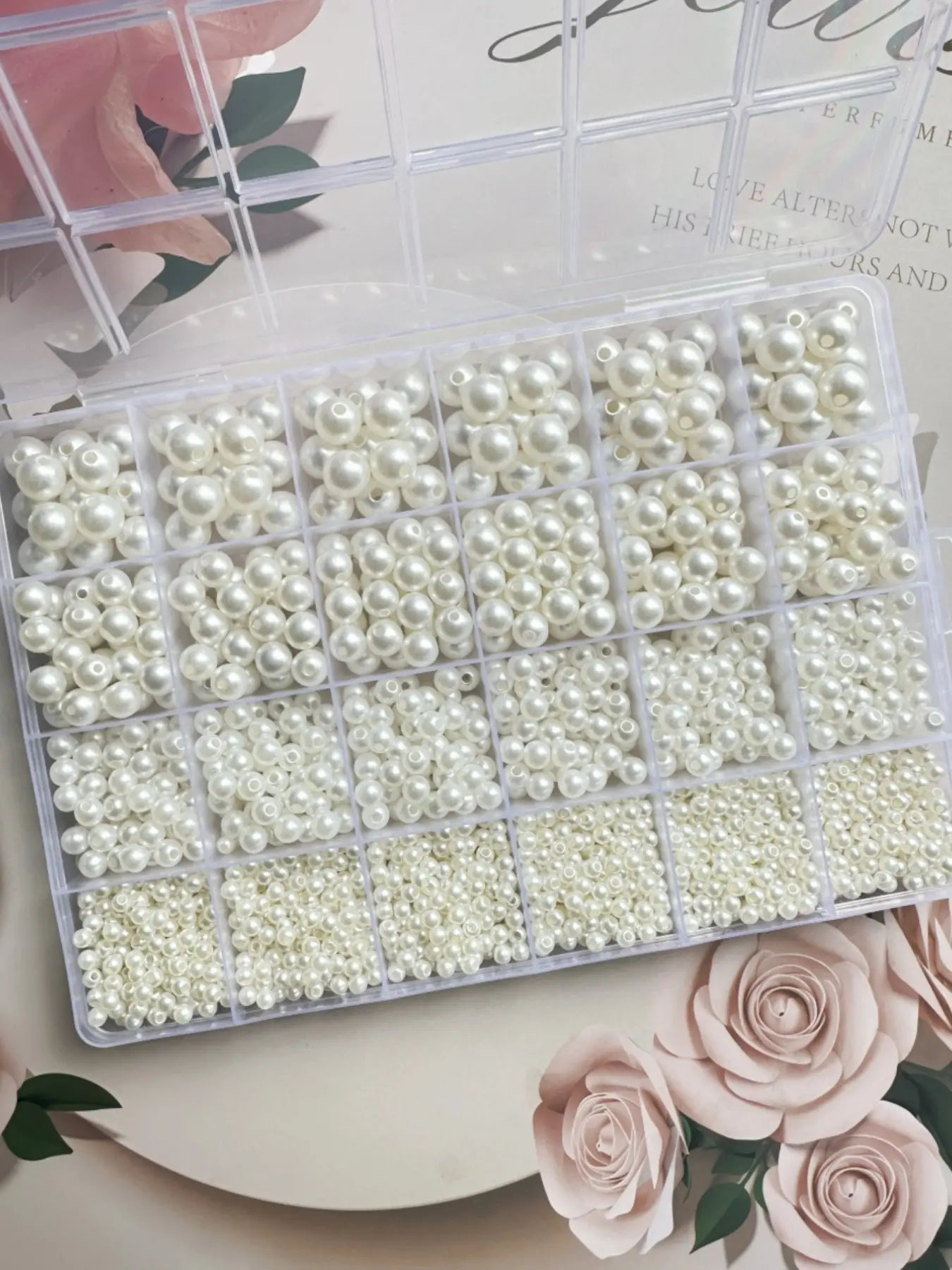 1320pcs 4/6/8/10 milli round pearl Rice white/pure white 12 box DIY beaded bracelet necklace Round colored beads, craft beads, round beads with hole thread, DIY bracelet, necklace, craft beads, Bead Assortment