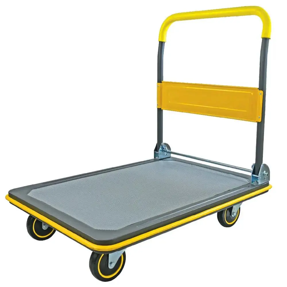 Heavy Duty Steel Frame Foldable Push Cart Dolly - 330lb Capacity Moving Platform Hand Truck, 360-Degree Swivel Wheels, Easy Storage via Foldable Design, Four-Wheel Trollies, Large Wheels Trollies