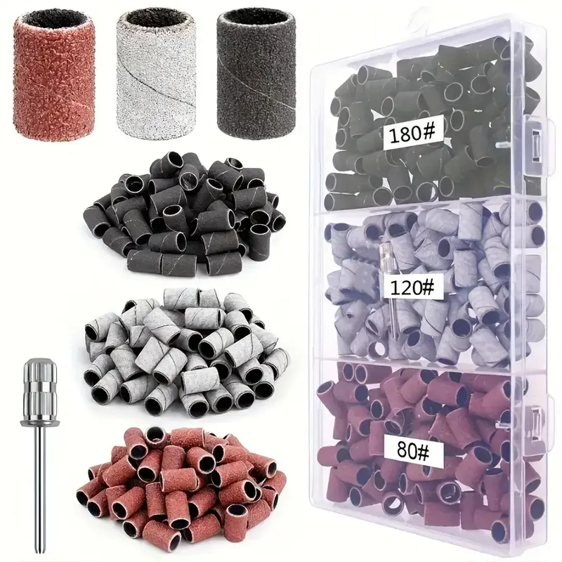 210pcs Sanding Belts Set with 3/32 Inch Clamp, #80 #120 #180 Grits for Nail Drill, Electric Nail File Accessories, Electronic Nail File, Nail Grinding Tool, Nail Tech Supplies