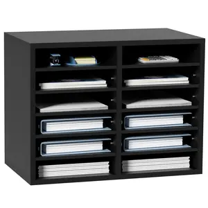 【fathersdaygift】VEVOR Wood Stationery Organizer - 12-Compartment Desk TidyFile Sorter with Removable ShelvesMail SlotEPA CertifiedBlack Office Desk Accessories for Office & Home Organization