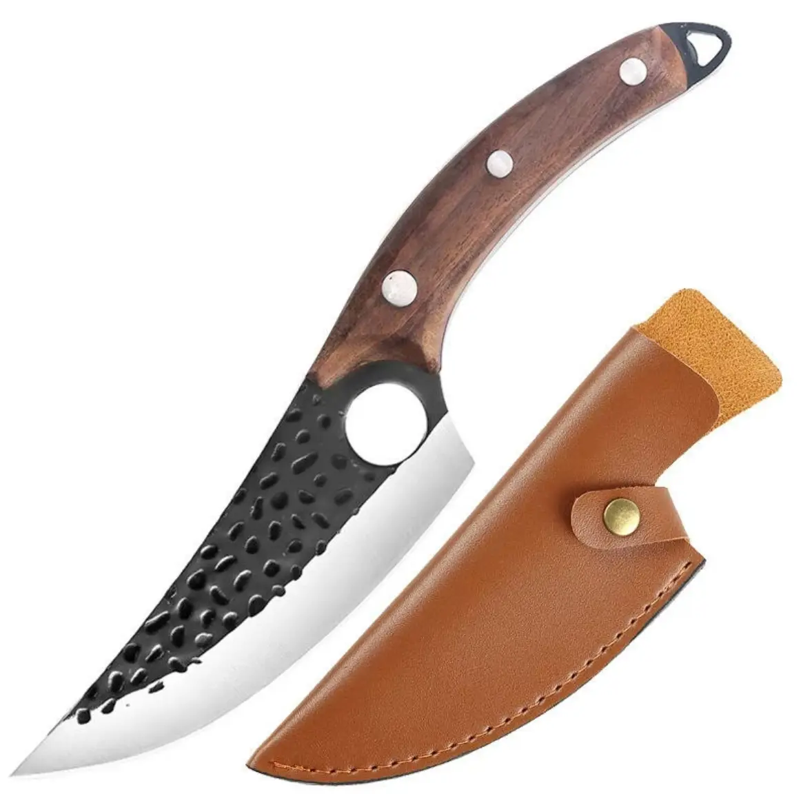 1pc Quality Stainless Steel Kitchen Chef Meatknife - Multi-Functional Boning Cleaver with Leather Sheath, Wooden Handle, for Home Kitchen Prep, Outdoor Cooking (Versatile for Vegetables, Fruits, Meat)