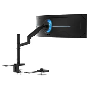 Mount-It! Heavy-Duty Single Monitor Mount with Pole & Gas Spring Arm, Full Motion Desk Stand for Screens up to 49" Ultrawide, Holds up to 44 lbs, Height Adjustable, VESA Compatible
