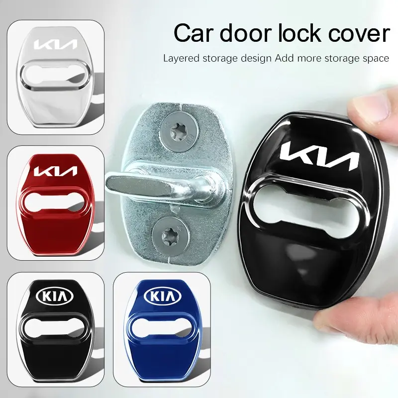 Titanium Alloy Car Door Lock Protective Cover Metal Cap For KIA K3 Sportage Carnival K5 Seltos Pegas KX1 EV5 Sonet EV6 K4 EV3 Ceed K8 K9 Cerato Proceed Sorento Stinger Forte Niro Automotive Decoration Vehicle Decoration