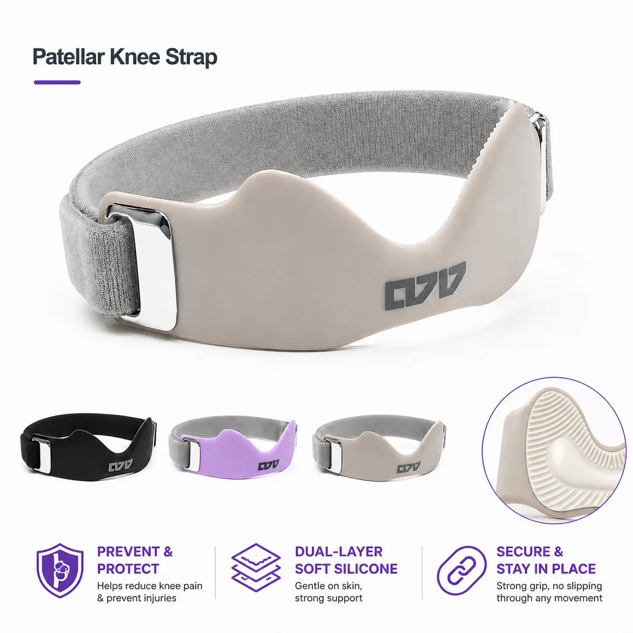 HYPICHOR 2-Pack Soft Silicone Patellar Tendon Strap - Adjustable Support Brace for Knee Pain Relief, Running & Daily Use, Knee Brace Sports Sleeves & Support, Reduce Knee Pain