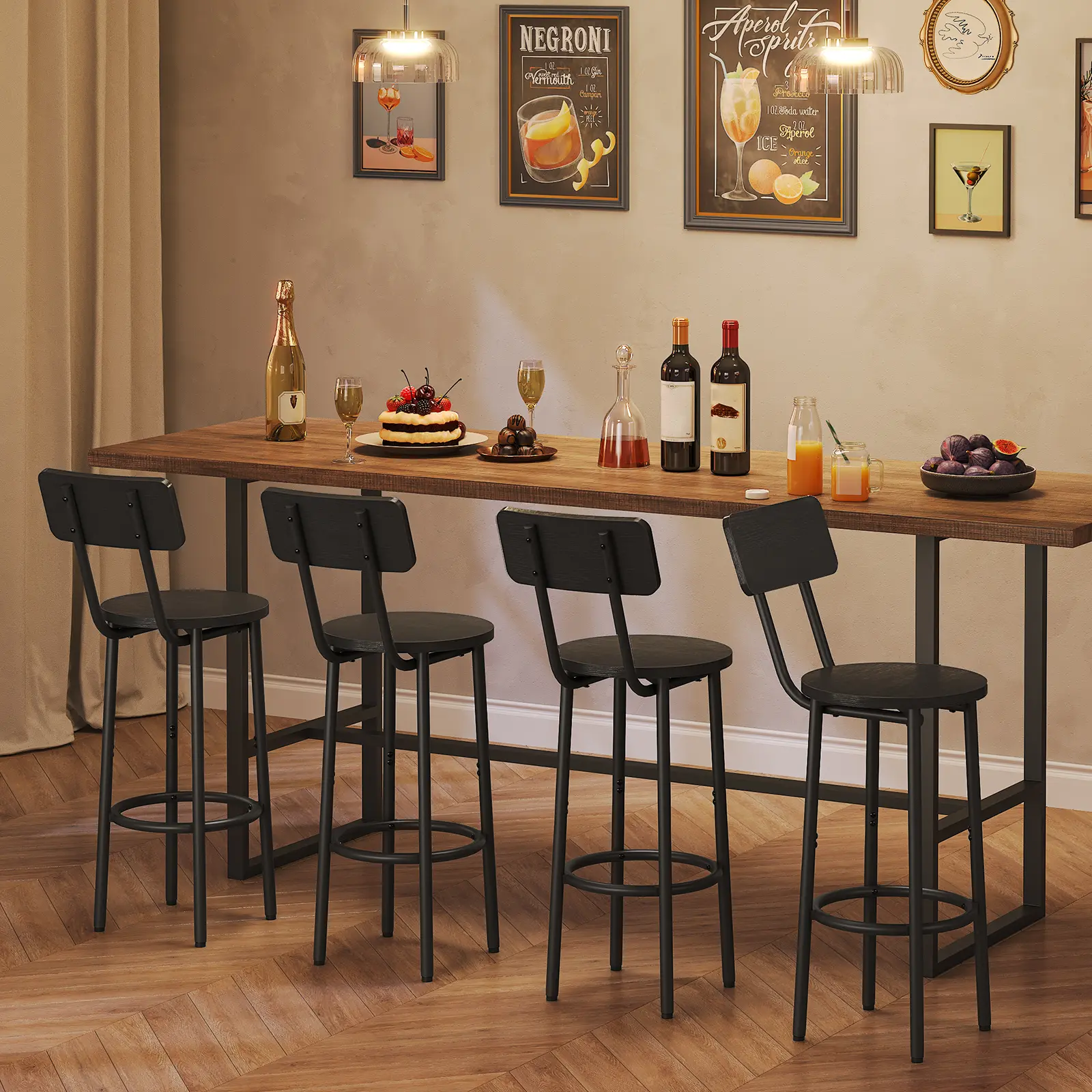 HOOBRO Set of 2 Round Bar Stools with Back,25.2" Bar Chairs for Kitchen Island, Dining Room,Counter Height Barstools, Easy to Assemble, Black