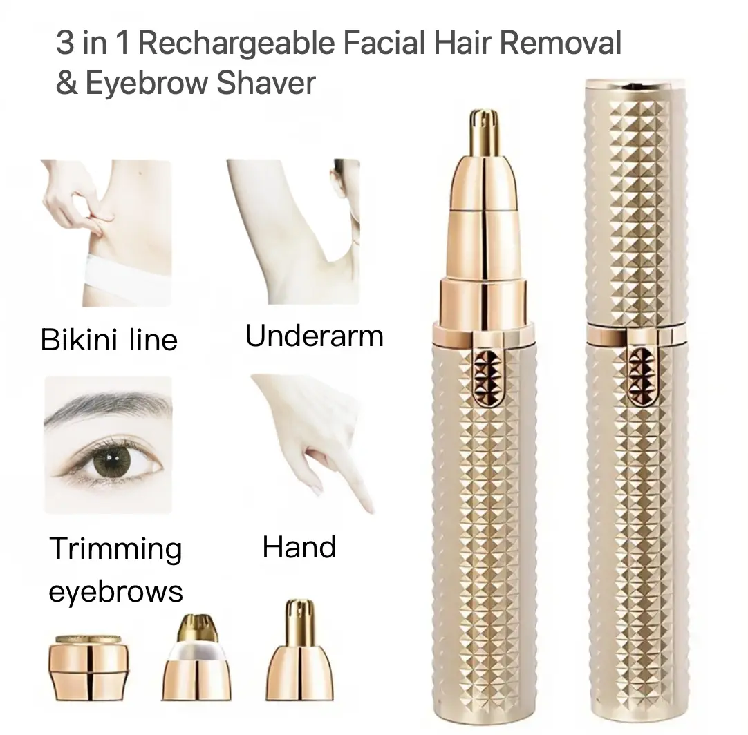 3 in 1 facial & eyebrow hair trimmer for Women, Rechargeable Face Razor, Lip & Peach Fuzz Remover, Precision Eyebrow Shaper, Portable Painless Hair Removal Tool,gifts,summerhairstyles Brow Kit Brow Setter- Body Razor with Built-in LED Light (Rose Gold)