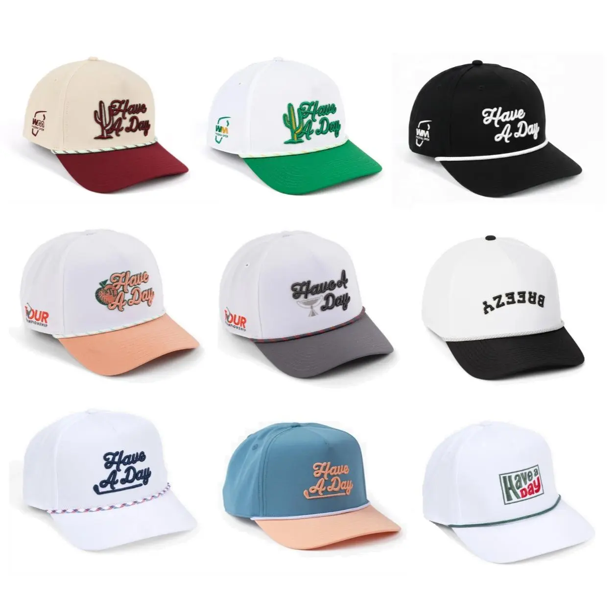 Full Collection Breezy Golf "Have A Day" Limited Edition Summer Rope Hat - Phoenix Open x Tour Championship Collab - Adjustable Snapback Cap for Men & Women - Cotton Polyester Blend - Breathable & Lightweight - Multiple Designs & Color Options