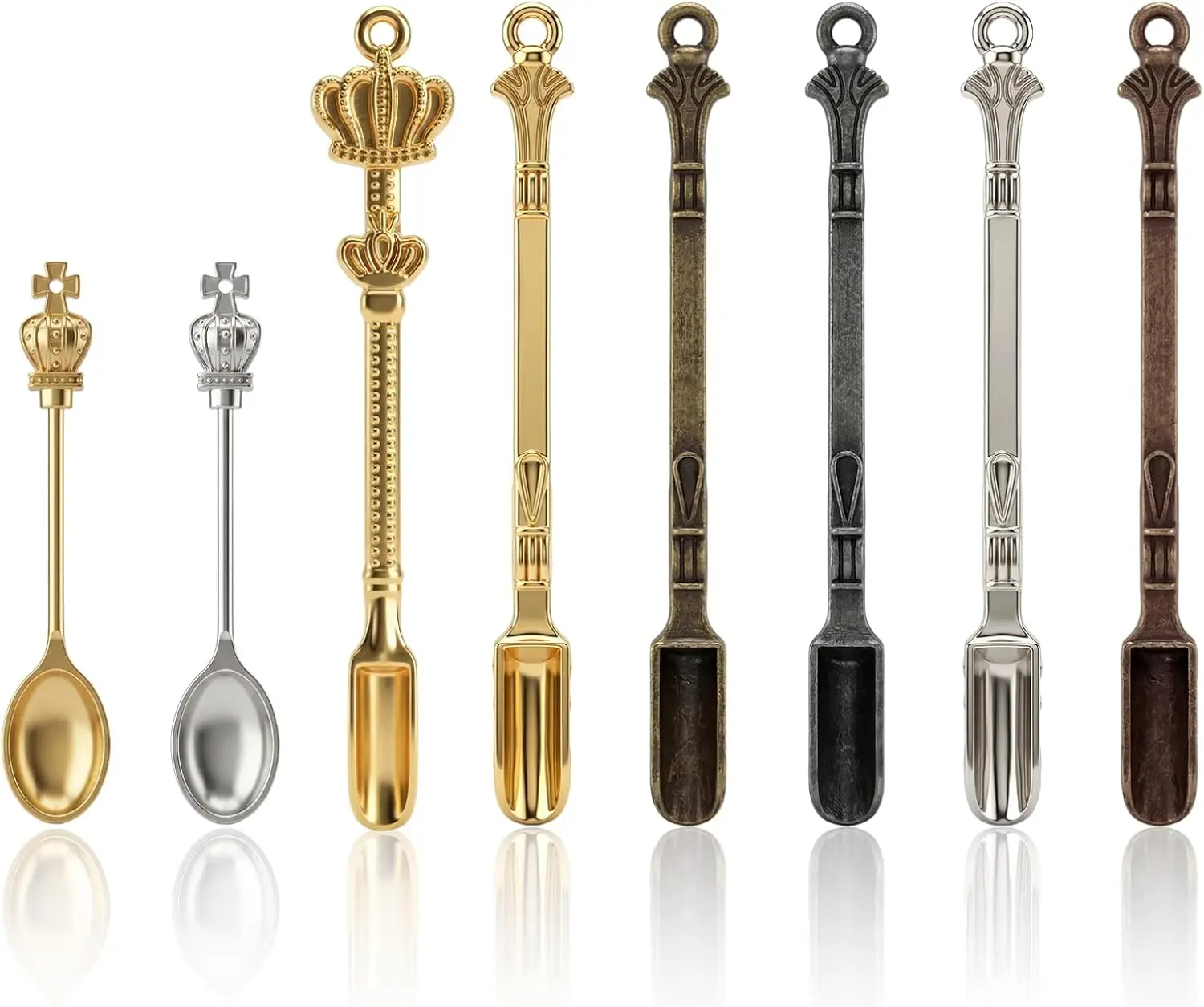 8-Piece Mini Set of Metal Spoons & Shovel-Shape Scoops for Home Kitchen Spices, Powders & Coffee, DIY Craft & Keychain Accessories