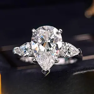 Pear Cut 3CT D VVS1 Color Lab-Created Moissanite Ring S925 Sterling Silver for Women Engagement Wedding Luxury Gift, Solitaire Ring, Light Luxury Fashion High-end Niche Birthday Gift for Ladies