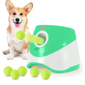 Dog Ball Thrower Launcher - Green & White Design, Includes 5 Tennis Balls, Ideal for Dog Play and Exercise interactive interactive pet dog ball