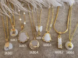 Gold Filled White Jade Necklace - Elegant Design with White Jade Pieces and Gold Accents
