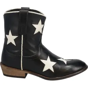 Laredo Womens Star Tooled-Inlay Round Toe Pull On  Casual Boots Ankle Low Heel 1-2" - Black