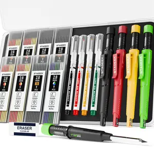 STAGEEK 4 Pack Carpenter Pencils with Sharpener, 2.8 mm Mechanical Pencils with 76 Refills, 45mm Precision Tip, Long Nib Markers, 5-Color Refills, Durable Construction Tools for Woodworking, Carpentry, and DIY Projects