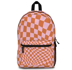 Pink and Orange Wavy Checkered Backpack With Name Tag Inside, Back to School, Tween Backpack, Kids Backpack, Trendy School Bag, Large Backpack