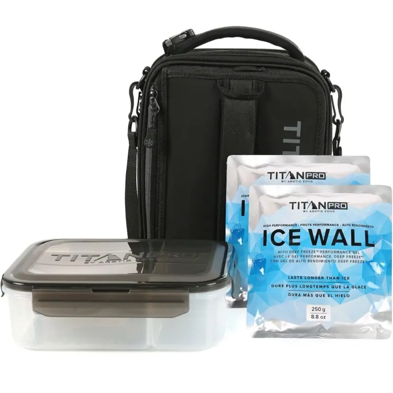 Titan Pro Insulated Lunch Box with Food Container & 2 Ice Packs – Black, Blue & Gray