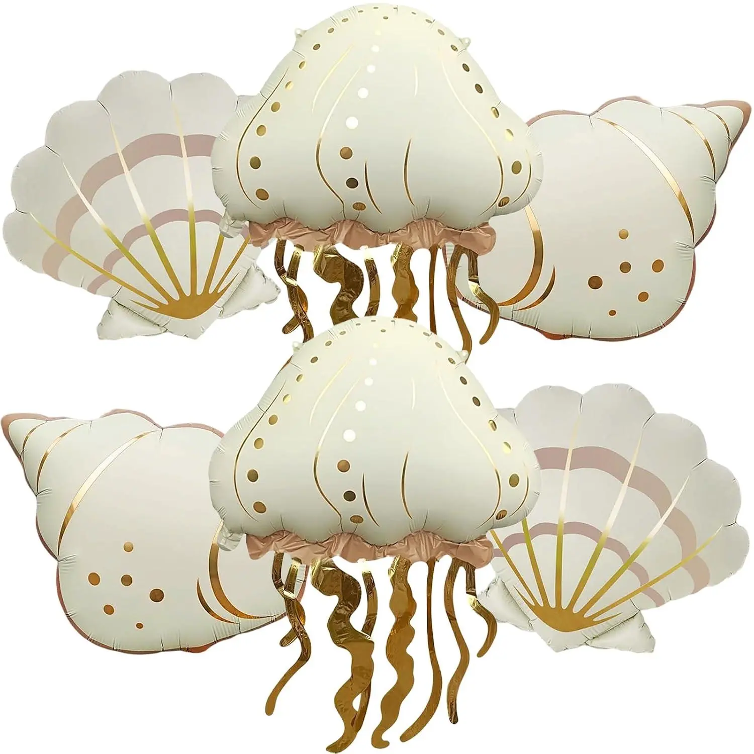 Jellyfish Seashell Foil Balloons Set Under The Sea Party Decorations - White Ocean Balloons For Ocean Themed Birthday Party Decorations - Under The Sea Baby Shower Decorations Supplies