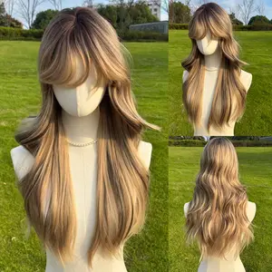 SMILCO 26" Long Wavy Glueless  Synthetic Wig Highlighted Blonde Brown Wig For Daily & Party Wear SM576 With Adjustable Straps & Air-permeable Net Holiday Haul