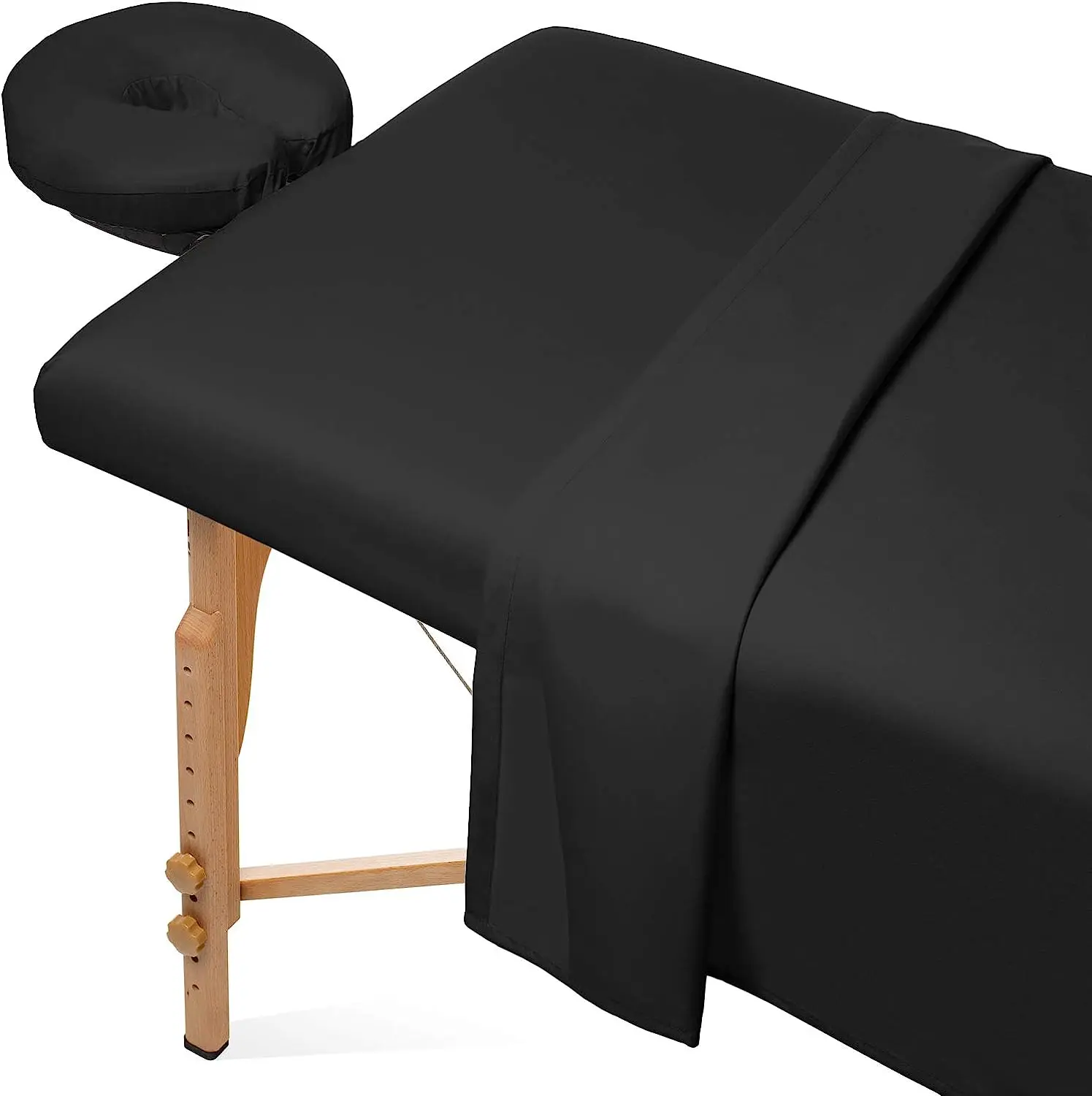 3-Piece Microfiber Massage Table Sheet Set - Premium Facial Bed Cover - Includes Flat and Fitted Sheets with Face Cradle Cover - Black