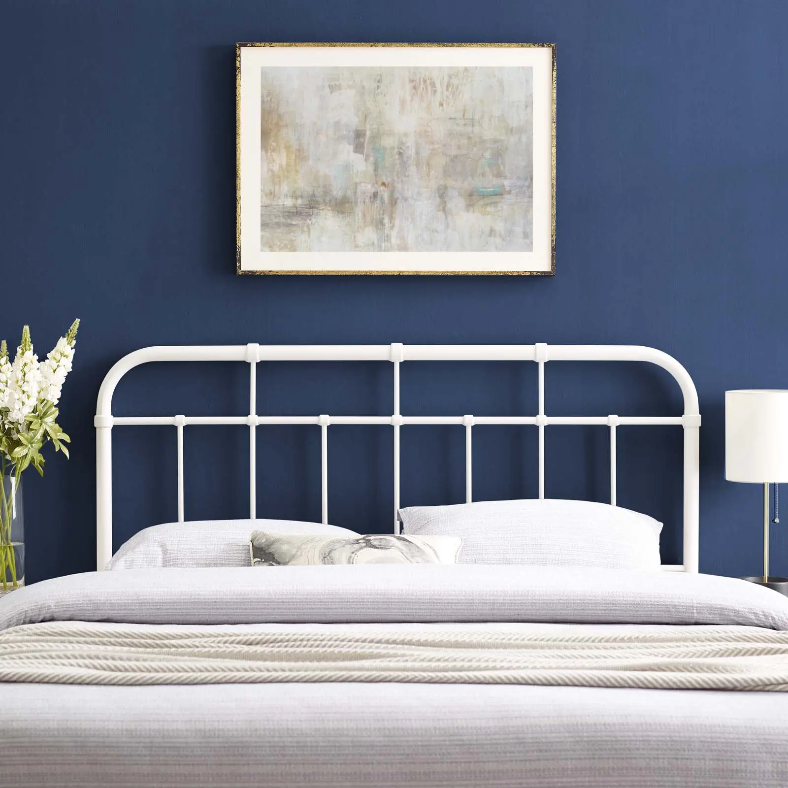 Modway Alessia Twin Metal Headboard, White Modern-Contemporary Adjustable Furniture with Stylish Design, Bedroom Decor