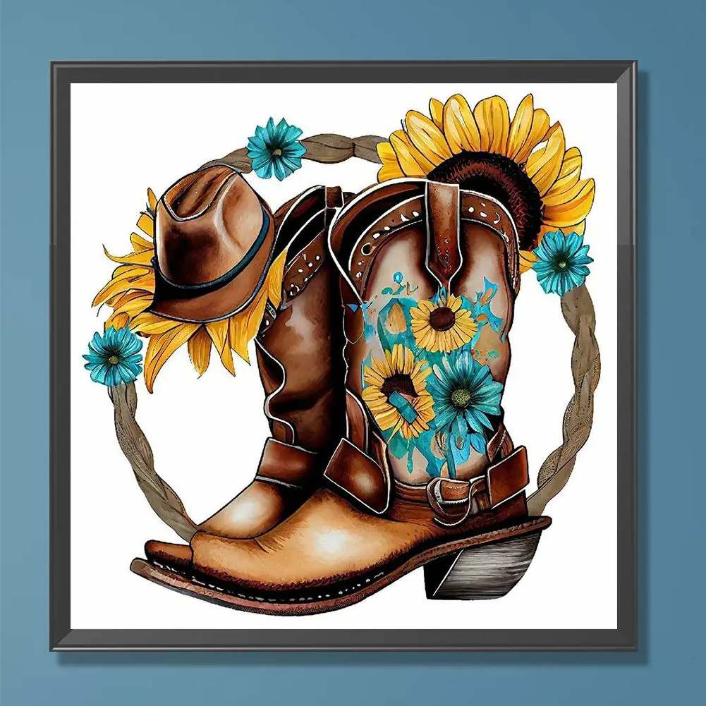 Sunflower & Boots DIY Diamond Art Painting Without Frame, DIY 5D Diamond Arts Painting Kit, Wall Art Decor For Home Living Room Bedroom