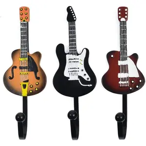 Vintage Guitar Shaped Decorative Hooks Rack Hangers for Hanging Clothes Coats Towels Keys Hats Metal Resin Hooks Wall Mounted Heavy Duty (3-Pack)