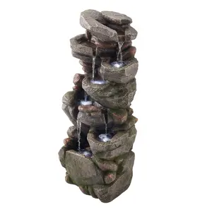 VEVOR Outdoor Water Fountain, 38.98 in Height Fountain and Waterfall, 7-Tier Floor Standing Rock-Shaped Cascading Fountains with LED Light and Pump, for Outdoor Indoor Garden, Home, Patio & Backyard
