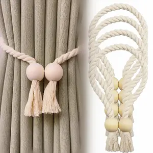 4 Pack Magnetic Curtain Tiebacks Cotton Hand Woven Tie Back Decorative Rope Holdbacks for Curtains Draperies No Tools Required