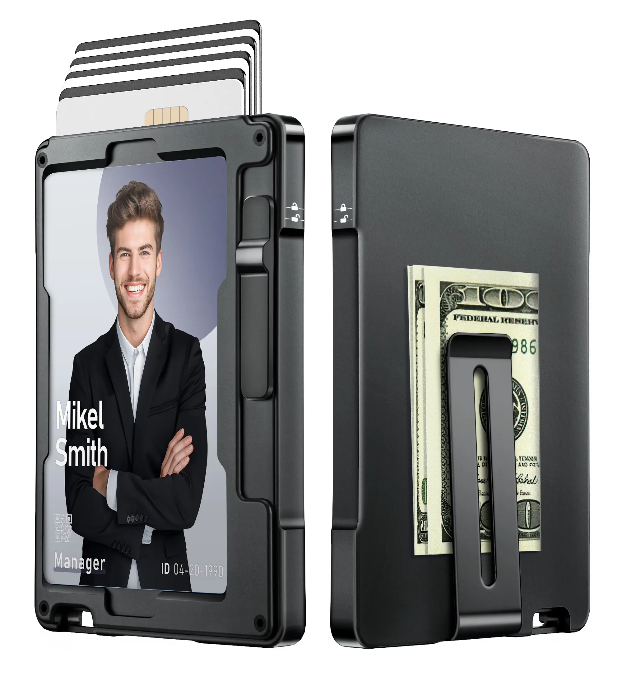 umoven Minimalist Wallet for Men, Slim Aluminum Metal Money Clip Card Holder, Pop-Up Card Case, RFID Blocking Mens Wallet with ID Window, Front Pocket Wallet for Men(Black)
