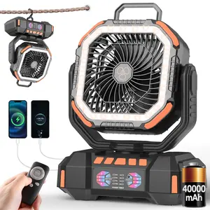 40000mAh Portable Camping Fan Battery Powered, Rechargeable Camping Fan with Remote & LED Light, 4 Speed Strong Airflow &  Light for Desk/Outdoor/Tent/Camping/Fishing Usb