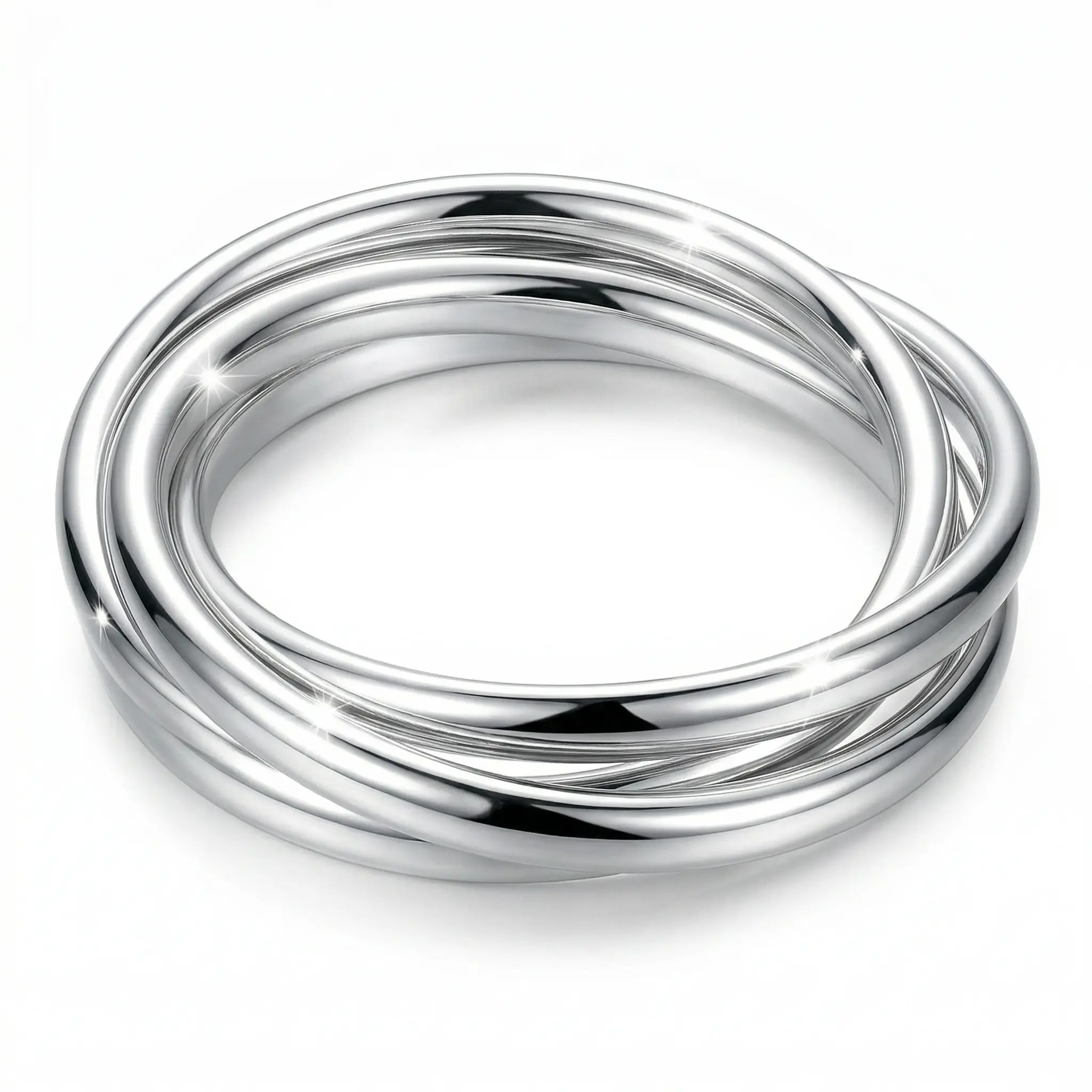 Bracelets for Women, S925 Silver Plated Interlocking Triple Ring Rolling Bangle, Hypoallergenic High-Polished Elegant Jewelry, 2.55" Inner Diameter, Elegant Jewelry Bracelet, Accessories For Women, Circular Metal Bracelets & Bangles