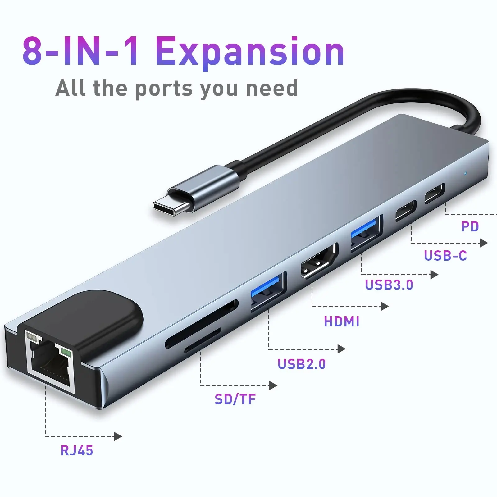 USB Hub 3.0 USB C Hub with SD Card Reader Audio Jack 8 in 1 USB Extender Splitter Multiport Dongle Adapter for MacBook Pro Air and More PC/Laptop/Tablet Devices #SummerVibes