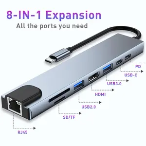 USB Hub 3.0 USB C Hub with SD Card Reader Audio Jack 8 in 1 USB Extender Splitter Multiport Dongle Adapter for MacBook Pro Air and More PC/Laptop/Tablet Devices #SummerVibes
