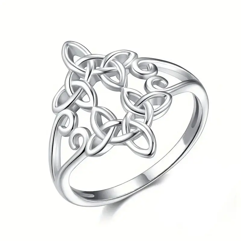 Geometric cross hollow pattern ring silver knotted ring ladies daily wear gift