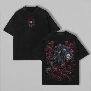 Doom The Dark Ages Acid Washed T Shirt Vintage Heavyweight Oversized Graphic Tee Doom Slayer Retro Gaming Streetwear Gothic Horror Dark Fantasy Cotton Crewneck Casual Daily Fashion Top Cool Gift for Doom Eternal Fans Menwear All Season Loose Fit Apparel