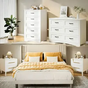 Gizoon Bedroom Furniture Set, Queen Bed Frame, 2 Nightstands, 5-Drawer Dresser & 6-Drawer Dresser for Large Bedrooms