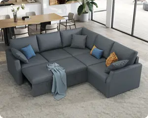 【Ships in 2 Boxes】AMERLIFE Sleeper Sofa Couch, 85" L Shaped Design Pull Out Sofa with Storage Seater, Modern Sectional Sofa for Living Room, Apartment