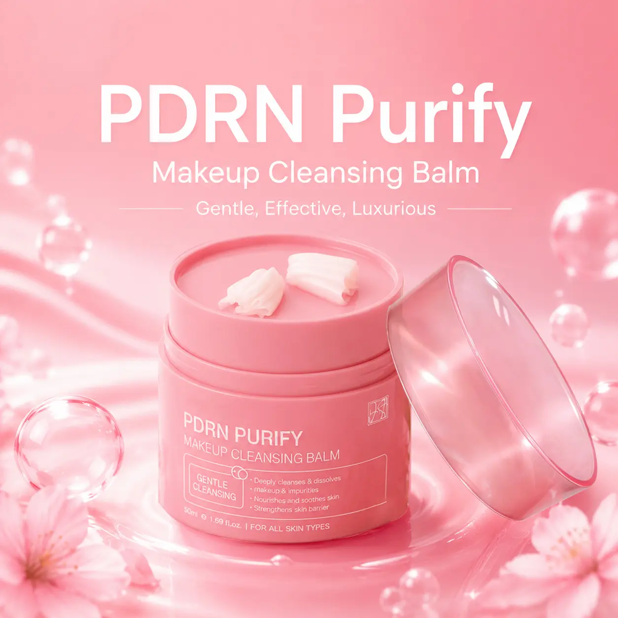 PDRN Deep Cleansing Balm with Hygienic Grinder - 50g Scented 0% Alcohol Cosmetics Makeup Remover, Purifying Sorbet for Waterproof Makeup & Skin Repair