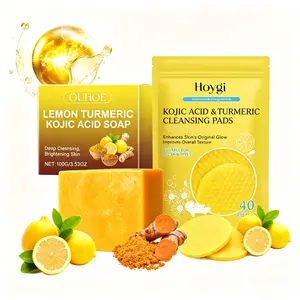 Turmeric & Kojic Acid Facial Cleansing Multi-Pack - 40-Sheet Skin-Friendly Wipes, 100g Lemon Turmeric Cleanser Bar, Gentle Moisturizing Deep Clean Wash for Sensitive Daily Repair