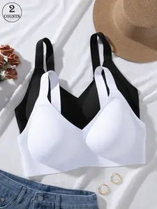 2-pack Plus-size Seamless Jelly Women's Bra, Breathable Comfy Bra, with Hook-and-Eye Closure and Adjustable Straps, Wireless Support for a Beautiful Back, All-day Comfortable, Breathable, Skin-friendly and Soft