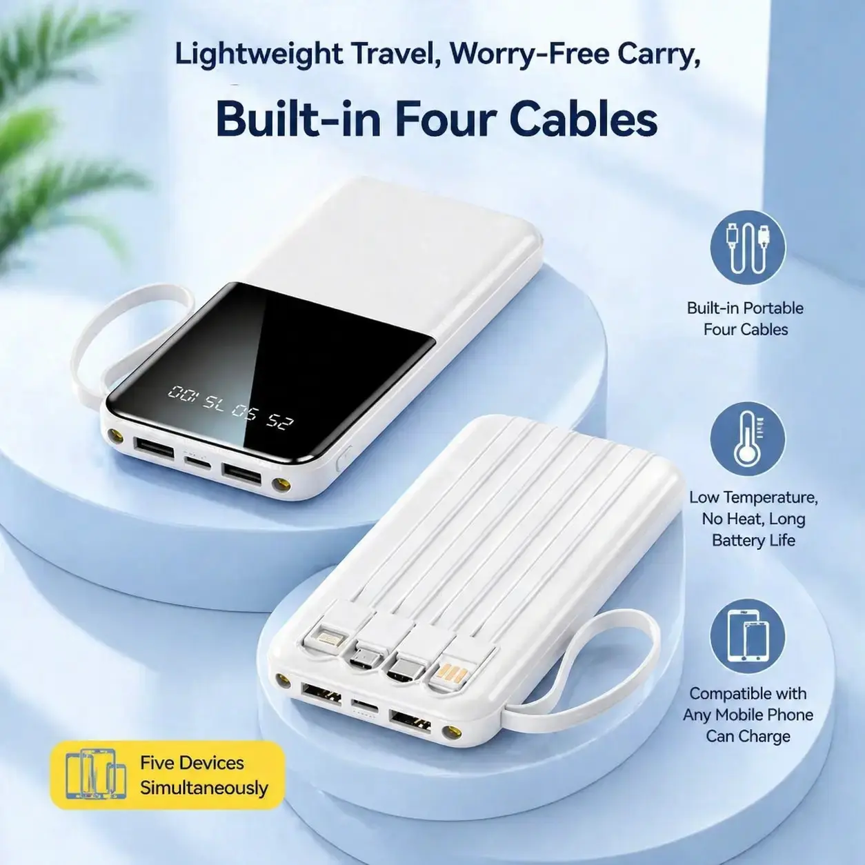 10000mAh Portable Power Bank with 20W Fast Charging, Smart Digital Display, LED Flashlight, Rechargeable Travel Charger for Outdoor Emergency, Apple Lightning and USB-C Devices