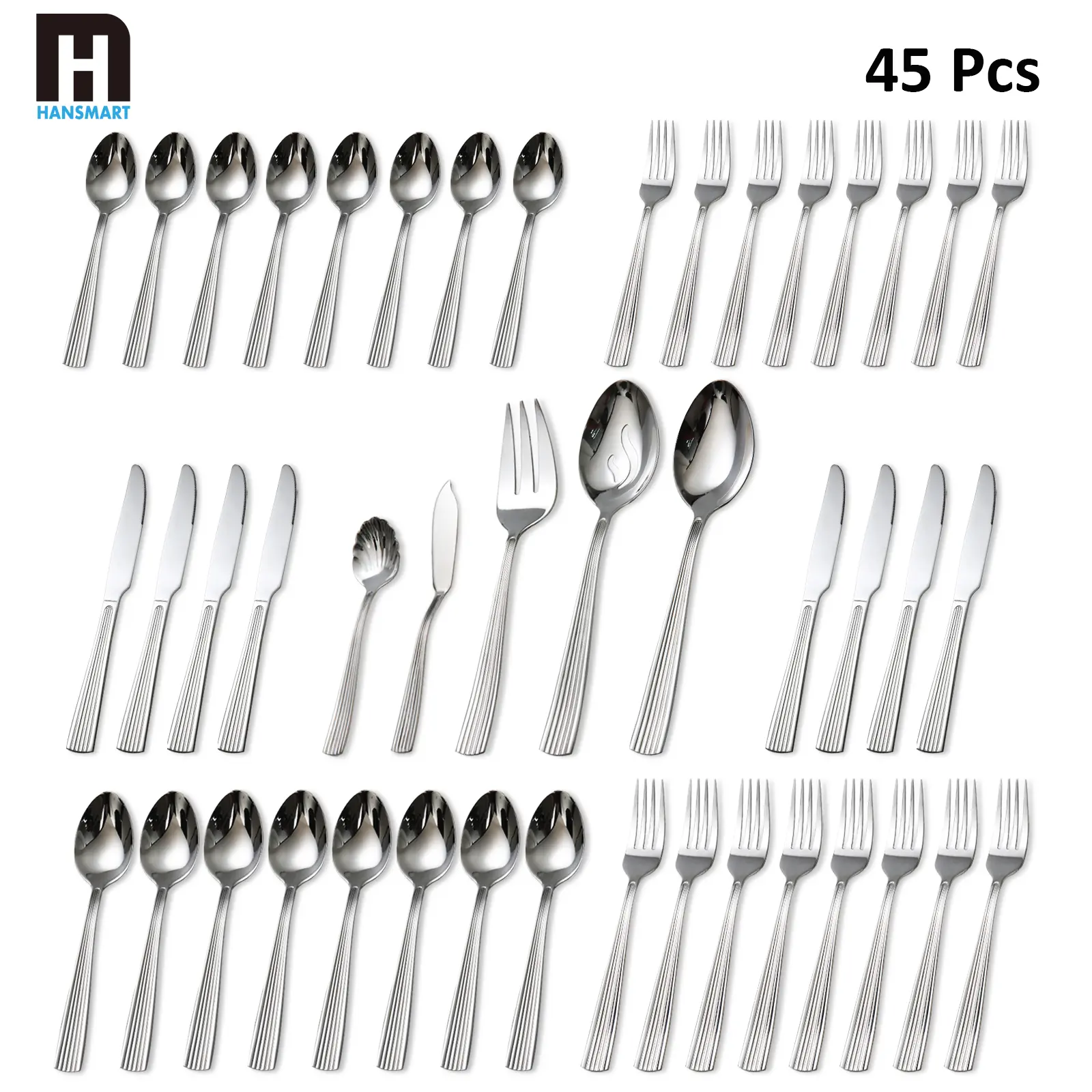 45-Piece Stainless Steel Christmas Tableware Set - Dishwasher Safe Dinnerware Service Set, Tableware Kit for Home, Holiday Celebrations
