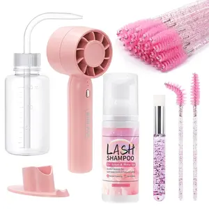 Summer Spring Gift Kit 2 fl oz, Oil-Free Cleanser for Natural, Extensions & Cluster Lashes, Eyelash Bath Cleaning Kit with Soft Brushes, Rinse Bottle & Rechargeable