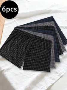 6-Pack Men's Sporty Boxers Trunks Set, Breathable Comfort Design, Durable Gingham Pattern, Loose-Fit Asymmetrical Style, Multiple Colors Available