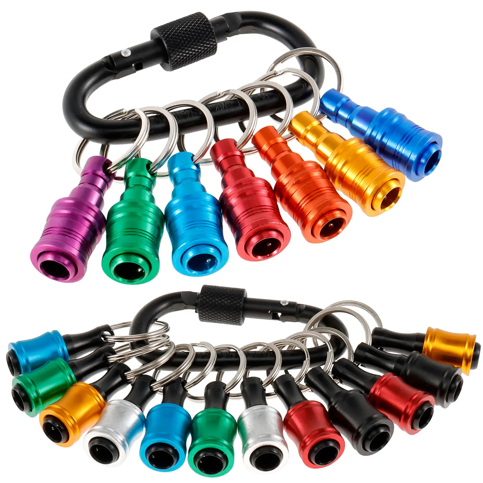 19 Counts 1/4 Inch Hex Shank Screwdriver Bit Holder Aluminum Alloy Bit Holder Keychain with Carabiner Bit Holder Extension Bar Quick Change Drill Bit